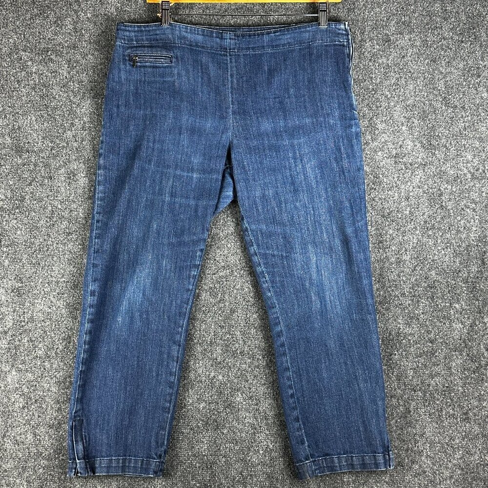 Talbots Womens 16 Jeans Classic Side Zip Skinny Capri  Medium Wash Split Hem